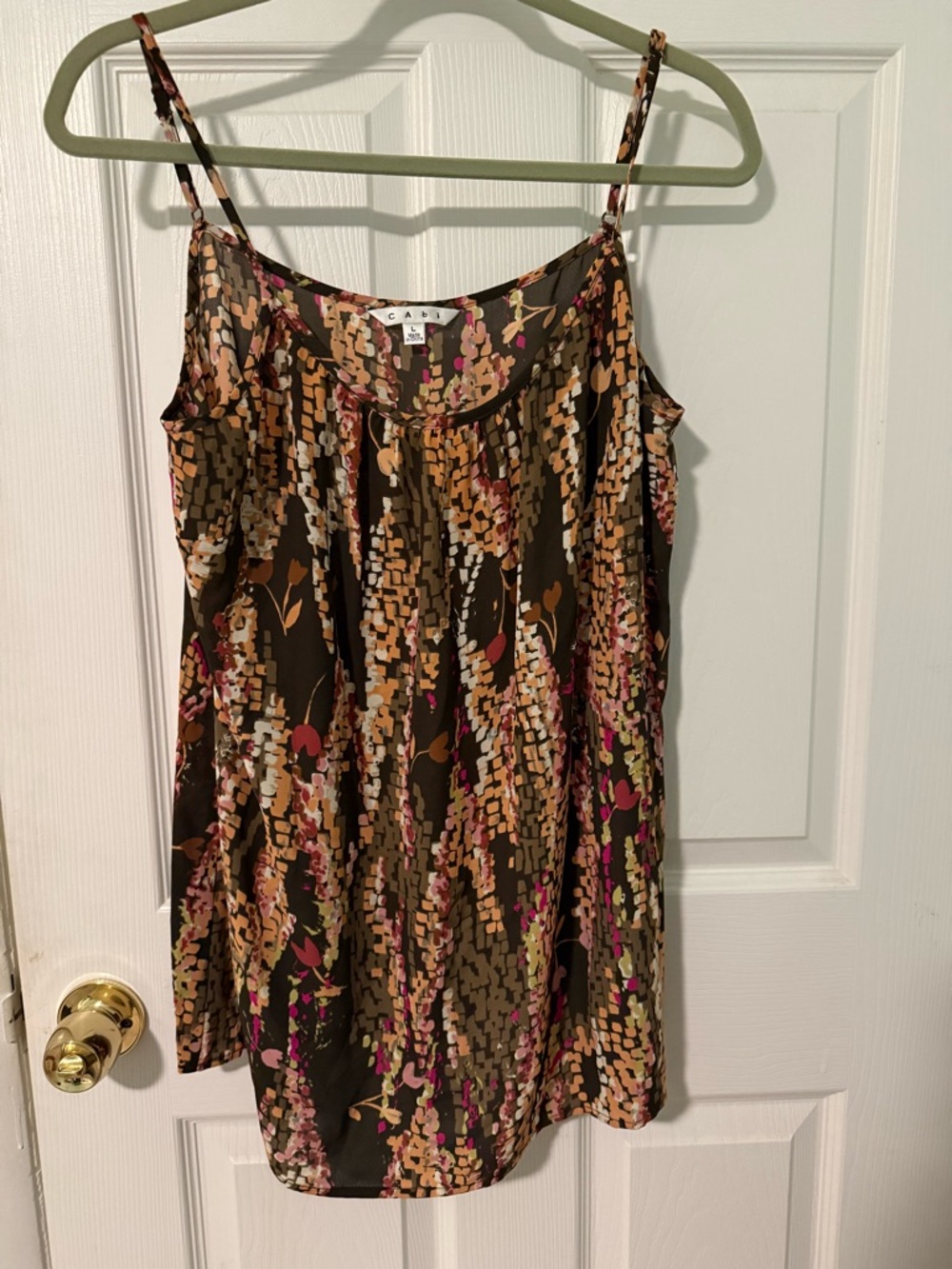 Cabi # 610 "Down to Earth" Trellis Cami Print Spaghetti Strap Top Size Large
